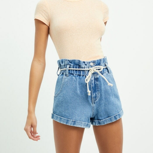 PacSun Pants - PacSun Lauren Blue Paperbag Denim Mom Shorts